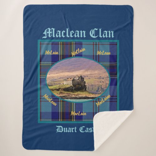 Chic Blue Aqua MacLean Scottish Clan Castle Tartan Sherpa Blanket