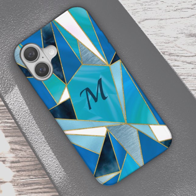 Chic blue aqua teal abstract geometric Case-Mate iPhone case (Creator Uploaded)