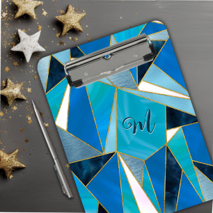 Chic blue aqua teal abstract geometric clipboard