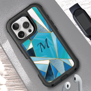 Chic blue aqua teal abstract geometric iPhone 16 pro case