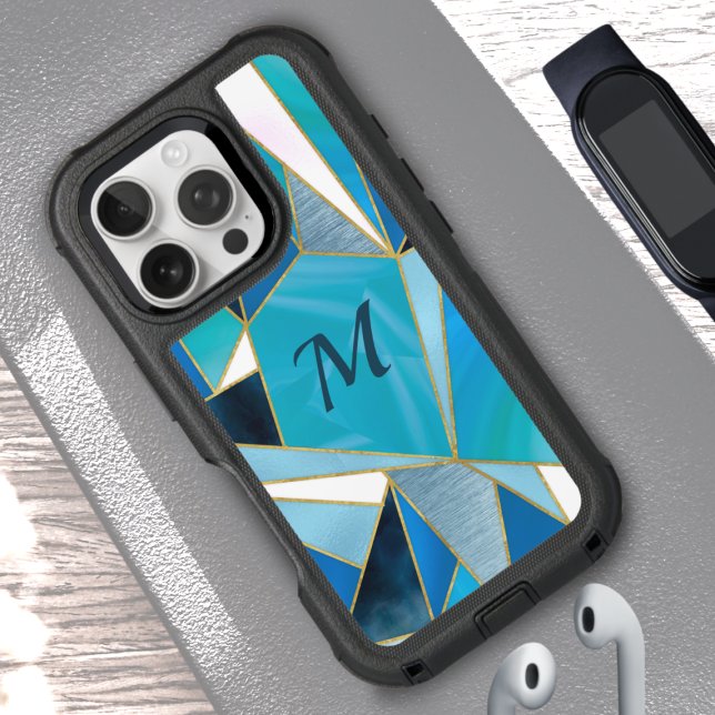 Chic blue aqua teal abstract geometric otterbox iPhone case (Creator Uploaded)
