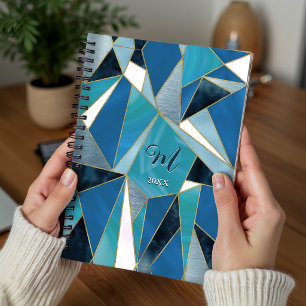 Chic blue aqua teal abstract geometric planner