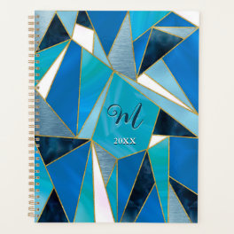 Chic blue aqua teal abstract geometric planner