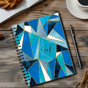 Chic blue aqua teal abstract geometric sketchbook notebook