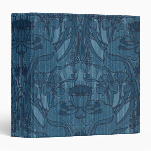 Chic Blue Art Nouveau Iris Botanical Pattern 3 Ring Binder