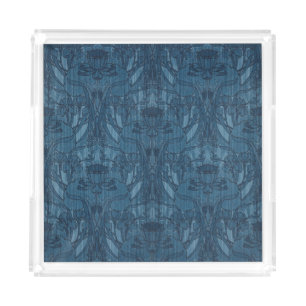 Chic Blue Art Nouveau Iris Botanical Pattern Acrylic Tray