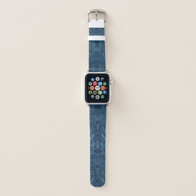 Chic Blue Art Nouveau Iris Botanical Pattern Apple Watch Band (Front)