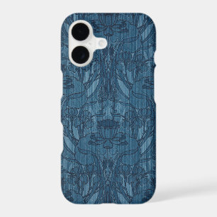 Chic Blue Art Nouveau Iris Botanical Pattern iPhone 17 Case
