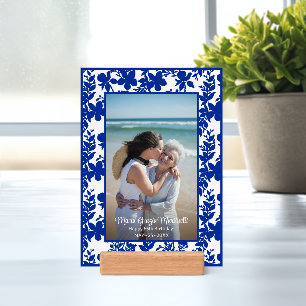 Chic Blue Azure Floral 65th Birthday Photo Holder