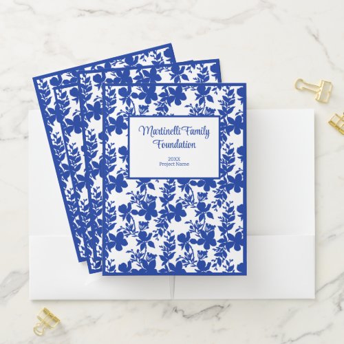 Chic Blue Azure Floral Pattern Business Pocket Folder