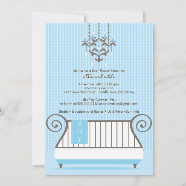 Chic Blue Baby Crib Boy Baby Shower Invitation (Front)