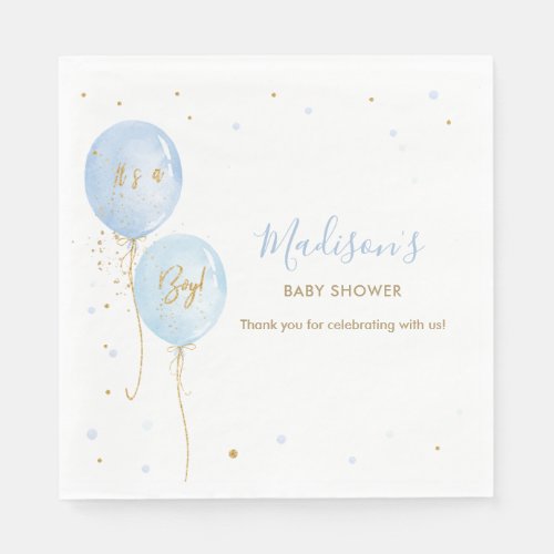 Chic Blue Balloons Boy Baby Shower Napkins