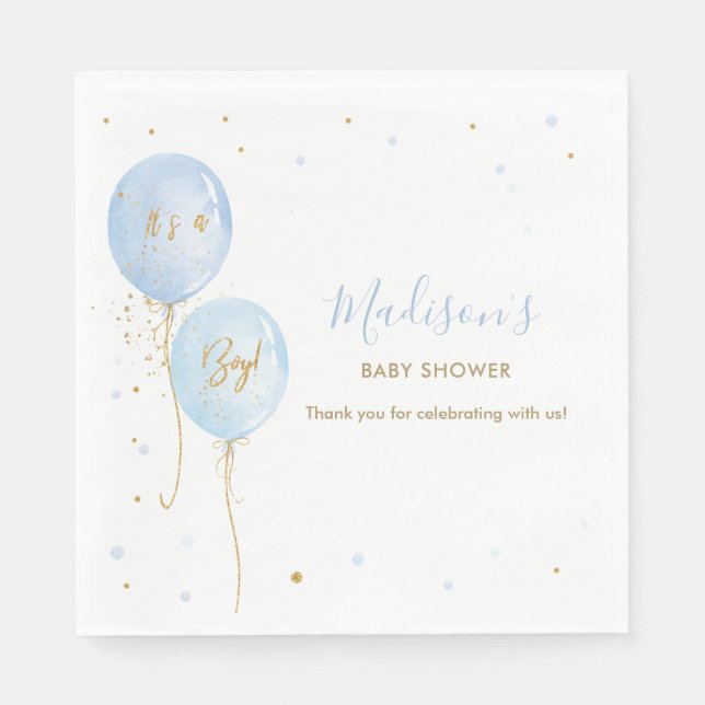 Chic Blue Balloons Boy Baby Shower Napkins (Front)