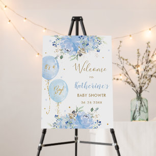 Chic Blue Balloons Floral Boy Baby Shower Welcome Foam Board