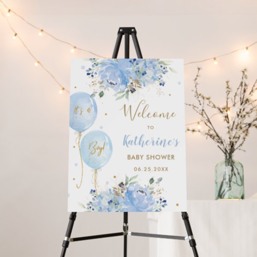 Chic Blue Balloons Floral Boy Baby Shower Welcome  Foam Board