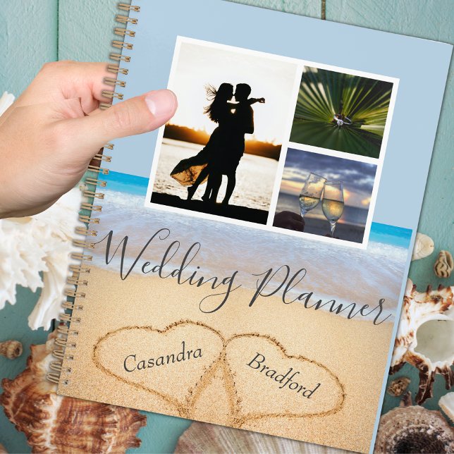 Chic Blue Beach 2 Hearts in Sand Wedding  Planner (Creator Uploaded)