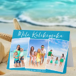 Chic Blue Beach Photo Collage Family Christmas Holiday Card<br><div class="desc">Chic blue customizable beach family photo collage Christmas card with your favorite tropical photos in the sun. Add 3 of your favorite vertical photograph memories from your island vacation to the coast. Beautiful coastal horizontal holiday folded cards with a clean,  modern photograph layout and pretty white script.</div>