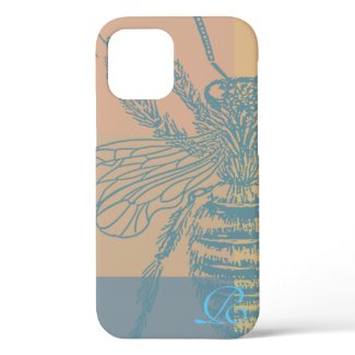 Chic Blue Bee Monogram iPhone 12 Case