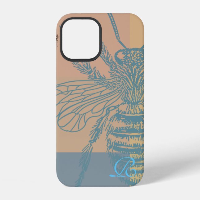 Chic Blue Bee  Monogram Iphone Case (Back)