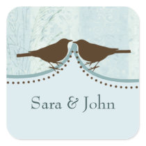 Chic blue bird cage, love birds envelope seal