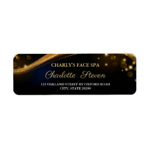 Chic Blue Black and Gold Sparkle Return Address Label