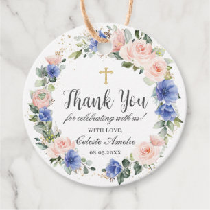 Chic Blue Blush Floral Baptism Christening Favor  Tags
