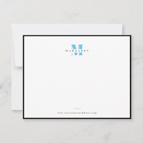 Chic Blue Bold Letter Simple Monogram Name Note Card