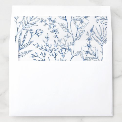 Chic Blue Botanical Floral Wedding Envelope Liner
