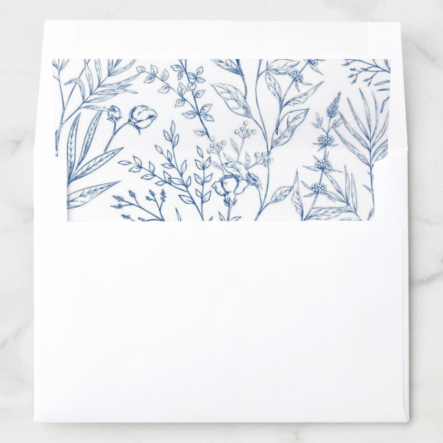 Chic Blue Botanical Floral Wedding Envelope Liner (In Envelope)