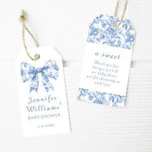 Chic Blue Bow Floral Baby Boy Shower Thank You Gift Tags