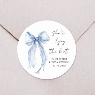 Chic Blue Bow Watercolor Bridal Shower Classic Round Sticker