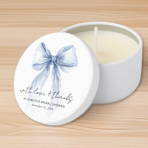 Chic Blue Bow Watercolor Bridal Shower Thank You Mini Candle Favors