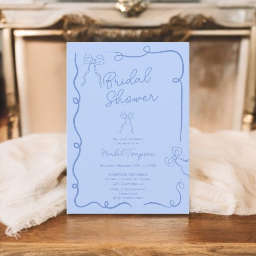 Chic blue bows ribbons illustrations Bridal shower Invitation