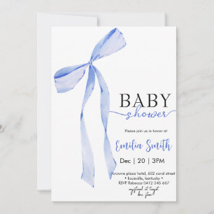 Chic Blue Boy Coquette Bow Baby shower Invitation