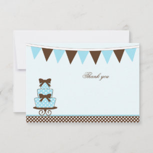 Chic blue + brown boys baby shower thank you card