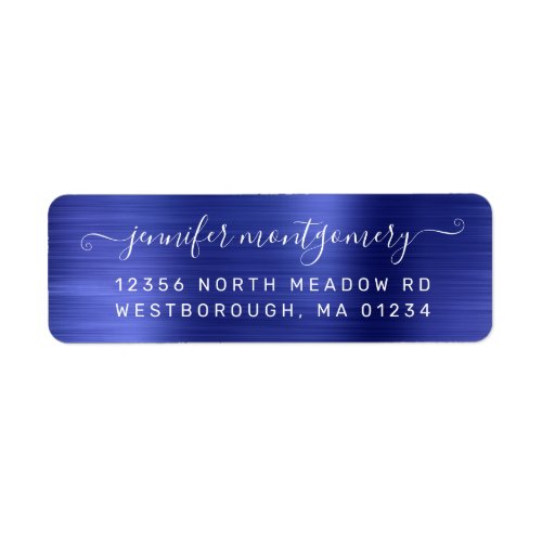 Chic Blue Brushed Metal Return Address Label