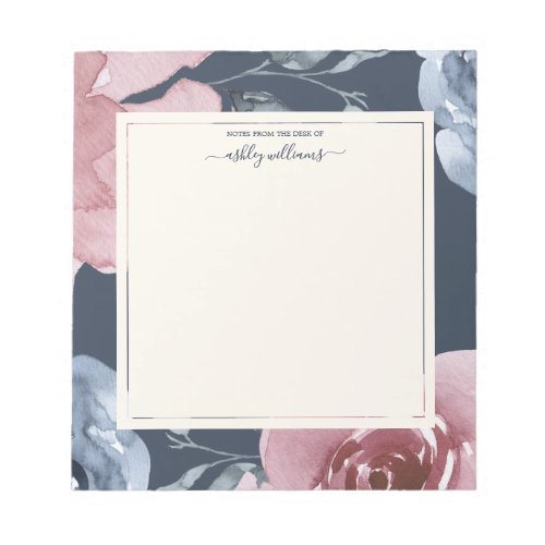 Chic Blue Burgundy Rose Dark Blue Personalized Notepad