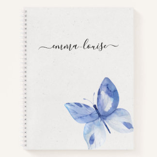 Chic Blue Butterfly Calligraphy Monogram Notebook