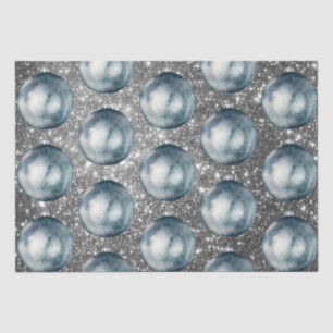 Chic Blue Christmas Balls Silver Sparkles Tissue Paper