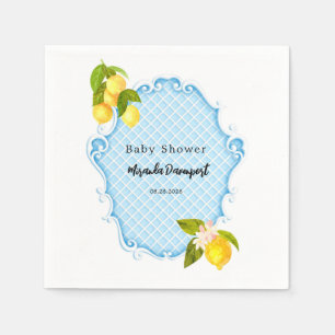 Chic Blue & Citrus Lemon Baby Shower Napkins