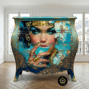 Chic Blue Cocktail Bar Cart Decoupage Tissue Paper