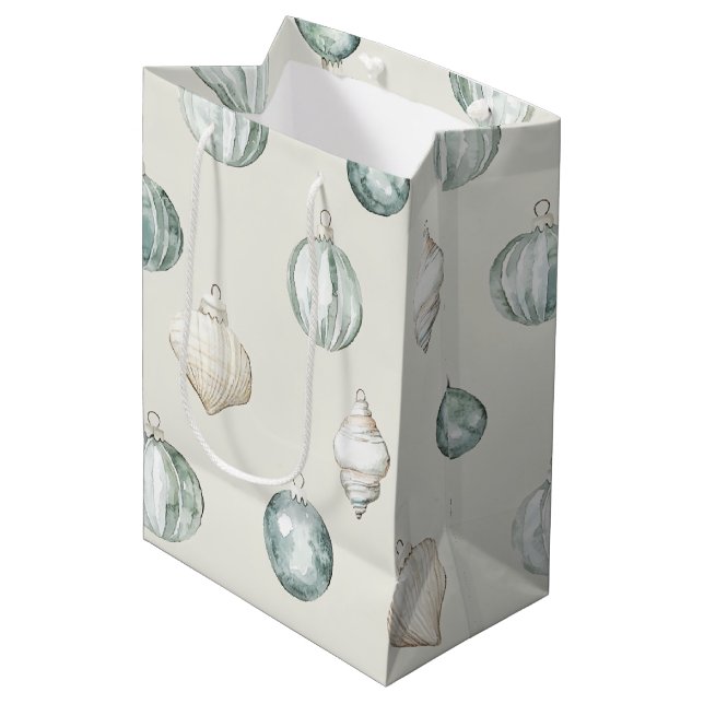 Chic Blue Cream Beach Ocean Christmas Medium Gift Bag (Front Angled)
