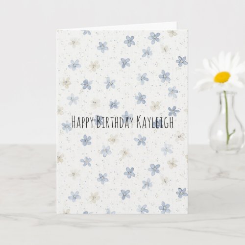 Chic Blue Cream Flowers Birthday Card