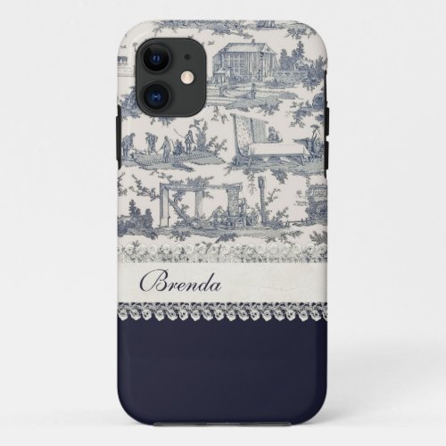 Chic Blue  Cream French Toiles Custom iPhone 11 Case