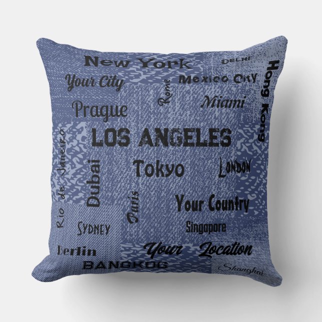 chic blue denim mega cities of the world  throw pi pillow (Front)