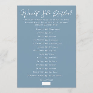 Chic Blue Downloadable Bridal Shower Guess Game Card