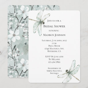Chic Blue Dragonflies Floral Bridal Shower Invitation