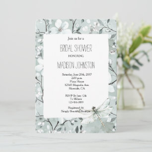 Chic Blue Dragonfly Dream Floral Bridal Shower Invitation