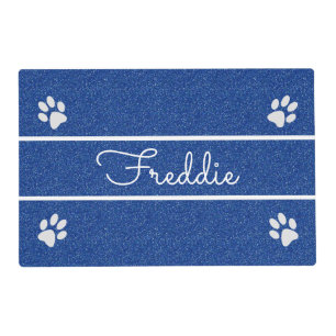 Chic Blue Faux Glitter Customized Cat   Placemat
