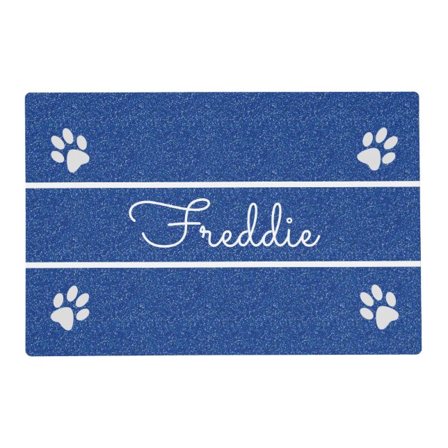 Chic Blue Faux Glitter Customized Cat   Placemat (Front)